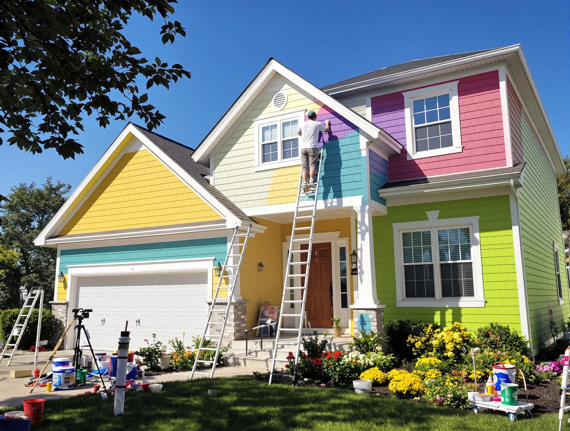 New Franklin House Painters professionals painting a home exterior in New Franklin, OH