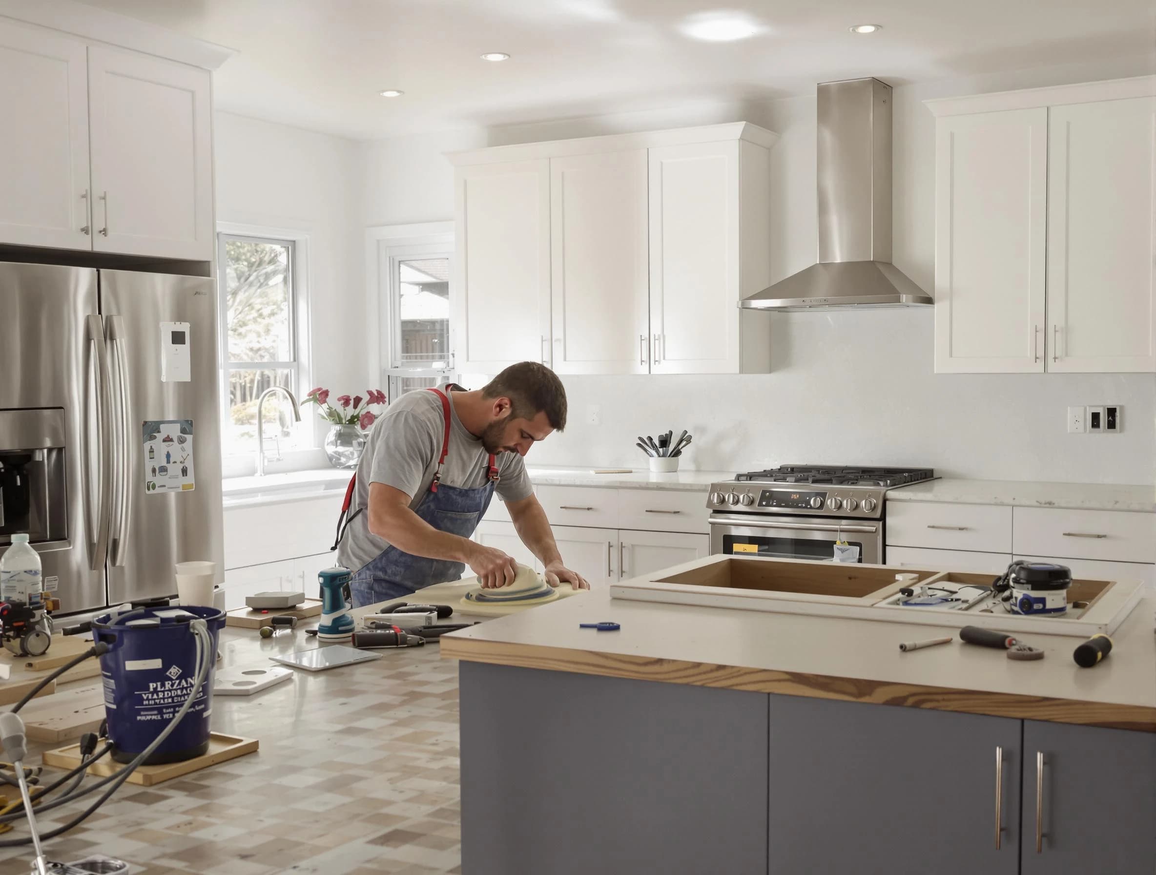 New Franklin House Painters refinishing kitchen cabinets in New Franklin, OH